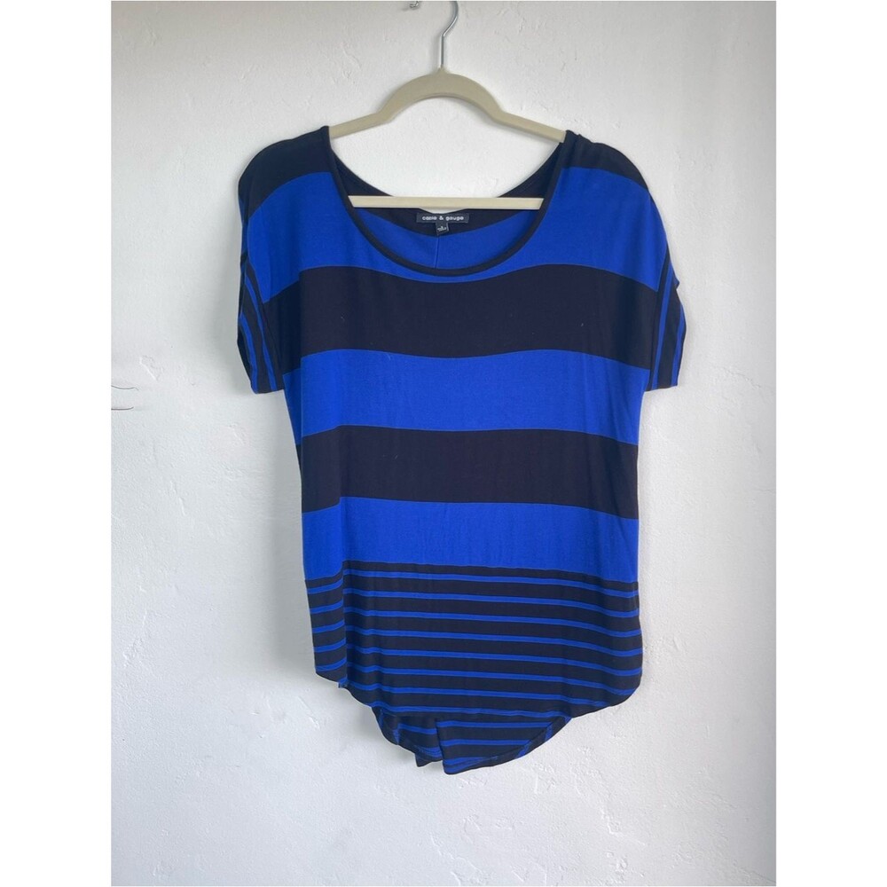 Blue and Black Striped Relaxed Fit Short Sleeve Tee